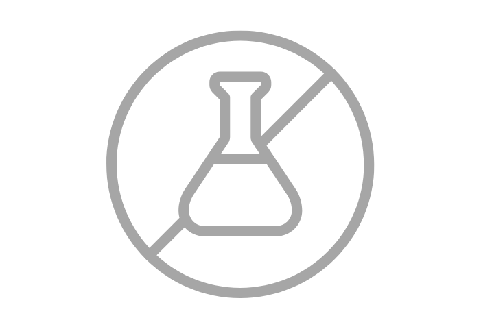 Icon of a beaker with a prohibition symbol inside a circle, indicating an absence of specific harmful substances